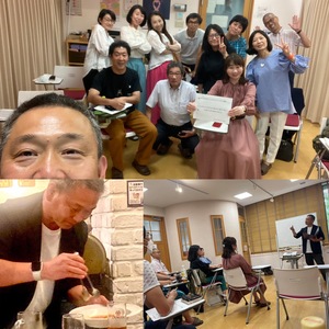 ★ 大皿に盛られたパスタを取り分けながら。
